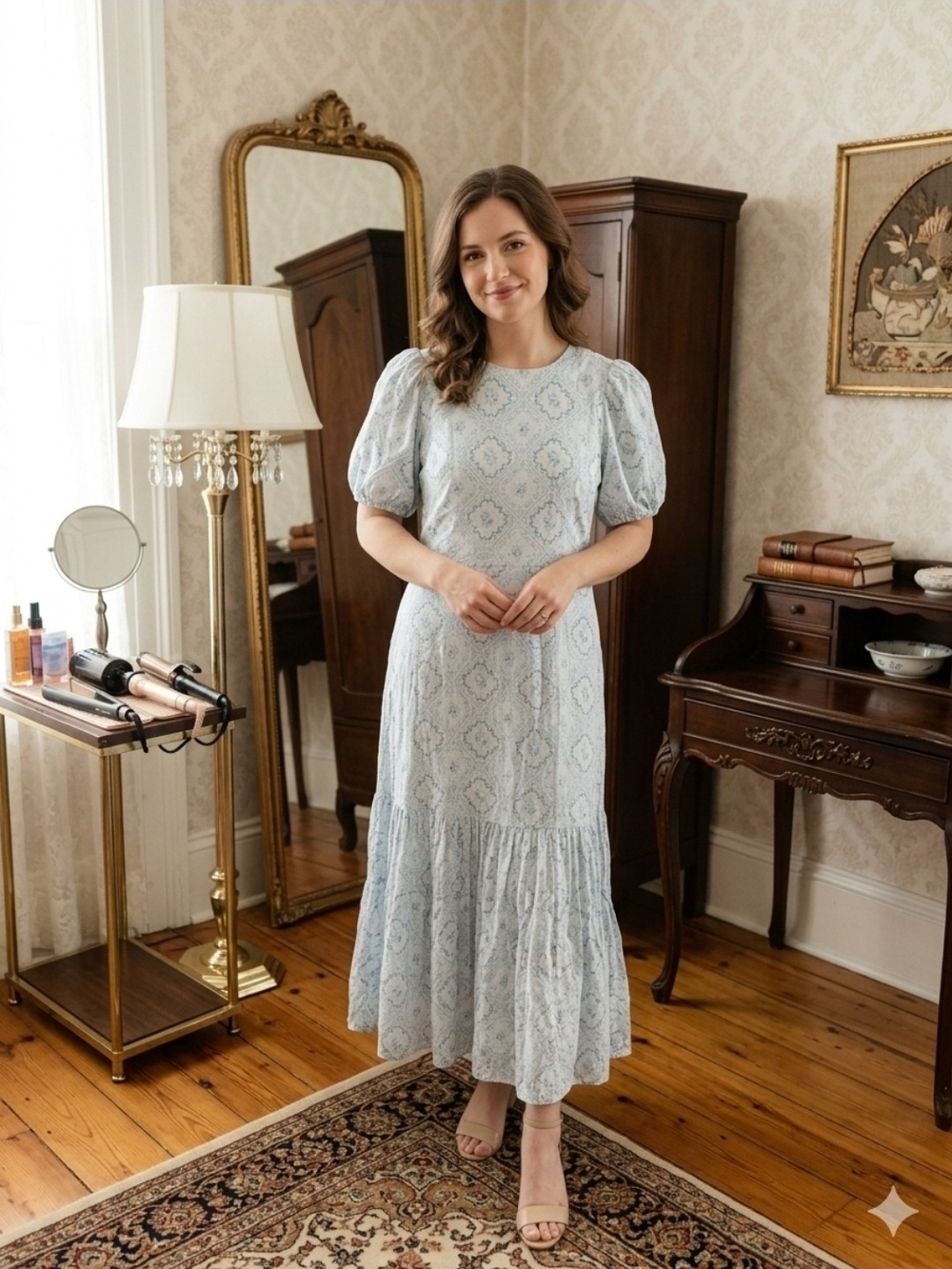 ANTONIO MELANI Light Blue Puff-Sleeve Maxi Dress